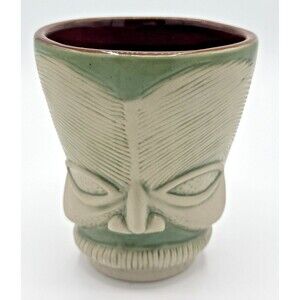 Primitve Mask Tiki Mug Munktiki Michael Fry Green Glaze 4.75" Tall 16 Fl Oz 2017
